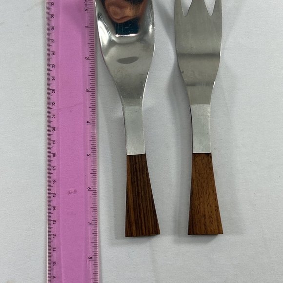 Vintage MCM Burnco Four Seasons Salad Set Stainless Steel Wood Handle Japan - Picture 8 of 12